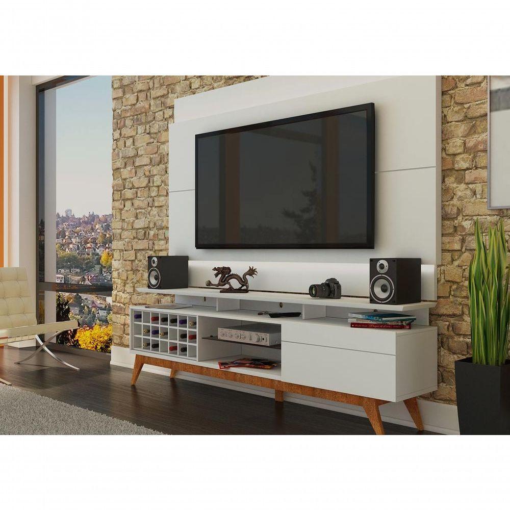 Rack Com Painel Para Tv 60 Polegadas Branco Classic +ad 2.2 Com Led - Imcal Móveis - 2