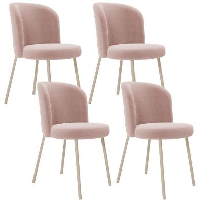 Kit 04 Cadeiras Para Sala De Jantar Cozinha Estofada Gavi Arena L02 Bouclê Rosê - Lyam Decor