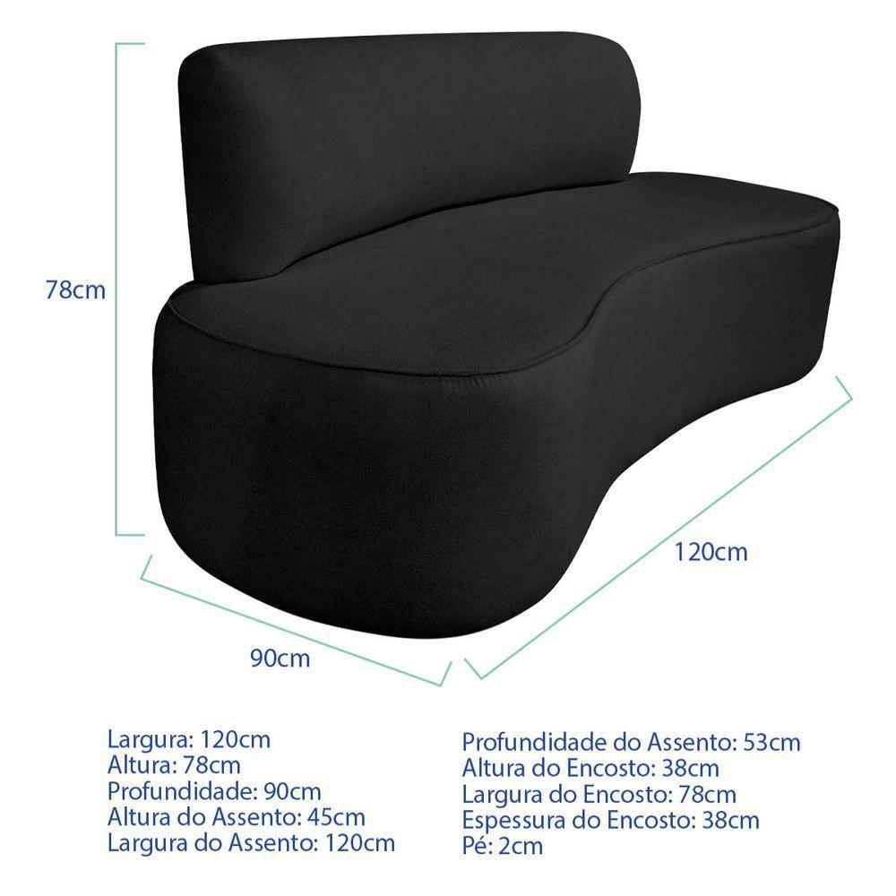 Kit Recamier Curvo Amsterdã 120cm E 2 Poltronas Amore Luxo Linho Cor Preto - 3