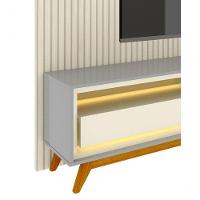 Rack Com Painel Requinte Retrô 2.2 Ripado 3d Com Led Requinte Cinza Com Off White - Gelius Móveis - 7