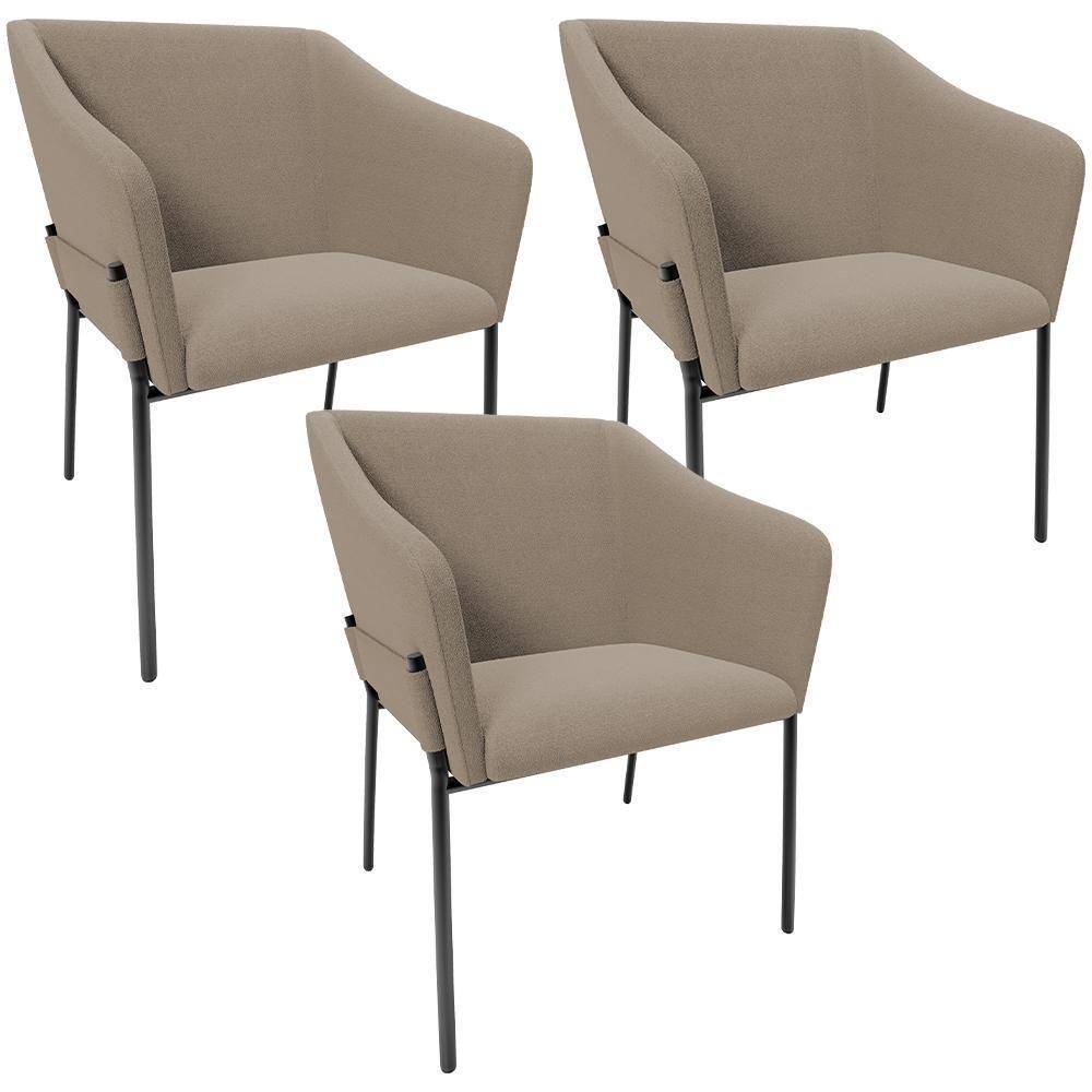 Kit 3 Cadeiras Para Sala De Jantar Estar Living Olívia L02 Bouclê Bege - Lyam Decor - 1