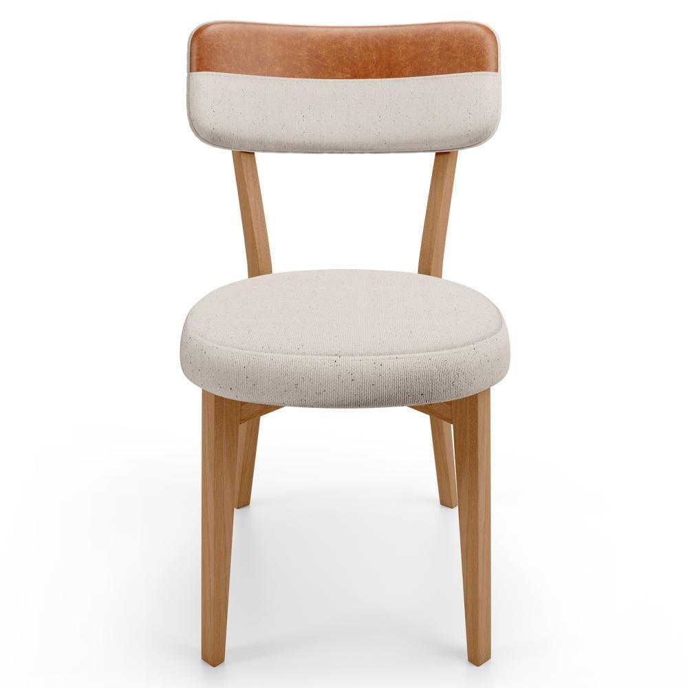 Kit 06 Cadeiras Decorativa Estofada Sala Base Madeira Roy L02 Couríssimo Camel Linho Cru - Lyam - 3