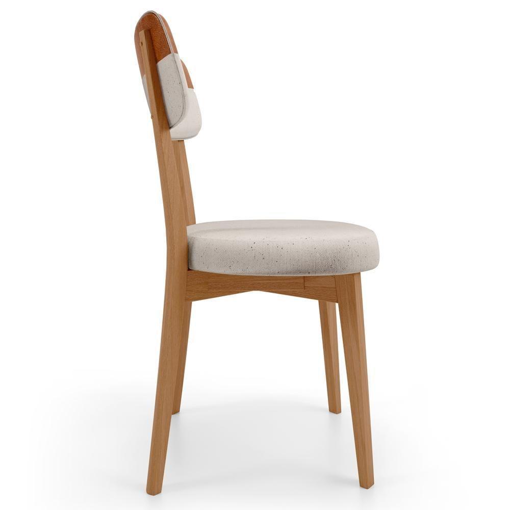 Kit 06 Cadeiras Decorativa Estofada Sala Base Madeira Roy L02 Couríssimo Camel Linho Cru - Lyam - 6