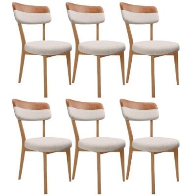 Kit 06 Cadeiras Decorativa Estofada Sala Base Madeira Roy L02 Couríssimo Camel Linho Cru - Lyam