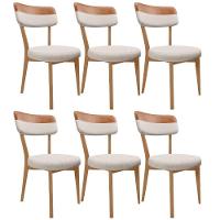 Kit 06 Cadeiras Decorativa Estofada Sala Base Madeira Roy L02 Couríssimo Camel Linho Cru - Lyam - 1