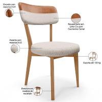 Kit 06 Cadeiras Decorativa Estofada Sala Base Madeira Roy L02 Couríssimo Camel Linho Cru - Lyam