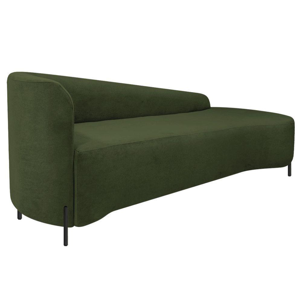 Divã Recamier Orgânico França 180cm Lado Dir Pés Metal Preto Linho Cor Verde - 2