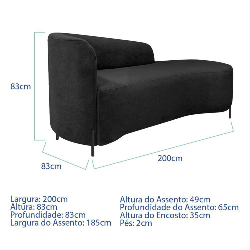 Divã Recamier Orgânico França 200cm Lado Dir Pés Metal Preto Linho Cor Preto - 5