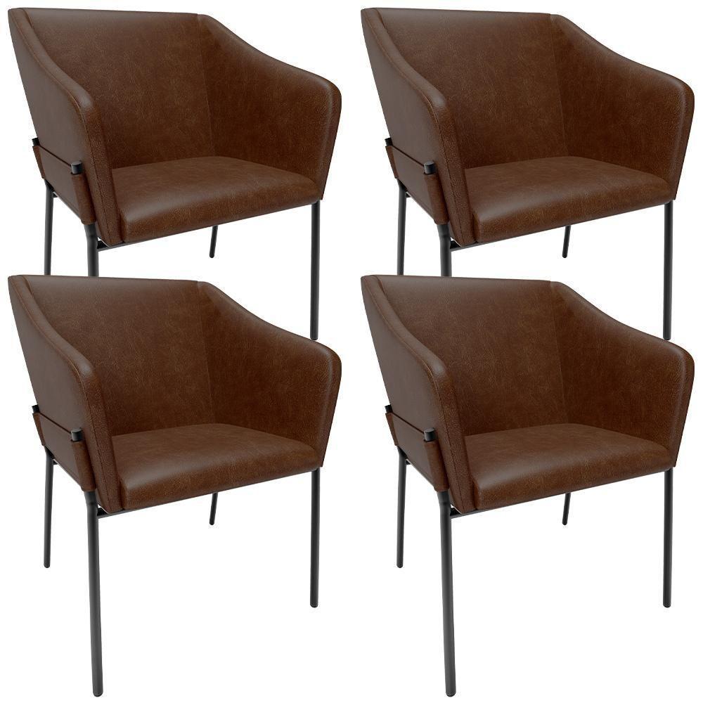 Kit 4 Cadeiras Para Sala De Jantar Estar Living Olívia L02 Couríssimo Marrom - Lyam Decor - 1