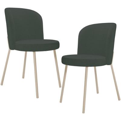 Kit 02 Cadeiras Para Sala De Jantar Cozinha Estofada Gavi Arena L02 Linho Verde Musgo - Lyam Decor