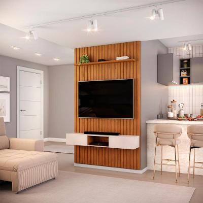 Painel Ripado Com Bancada Suspensa Para Tv Até 60 Polegadas 143 Trento Freijó/off White - Dj Móveis