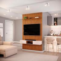 Painel Ripado Com Bancada Suspensa Para Tv Até 60 Polegadas 143 Trento Freijó/off White - Dj Móveis - 1