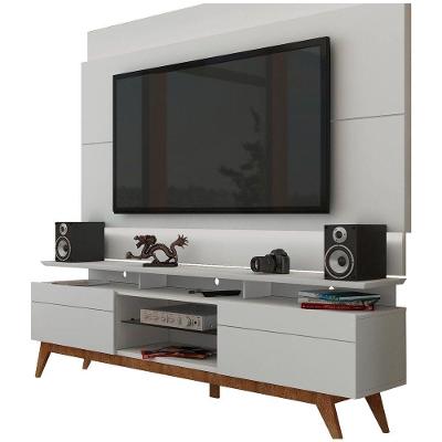 Rack Com Painel Para Tv 60 Polegadas Branco Classic +2g 2.2 Com Led - Imcal Móveis