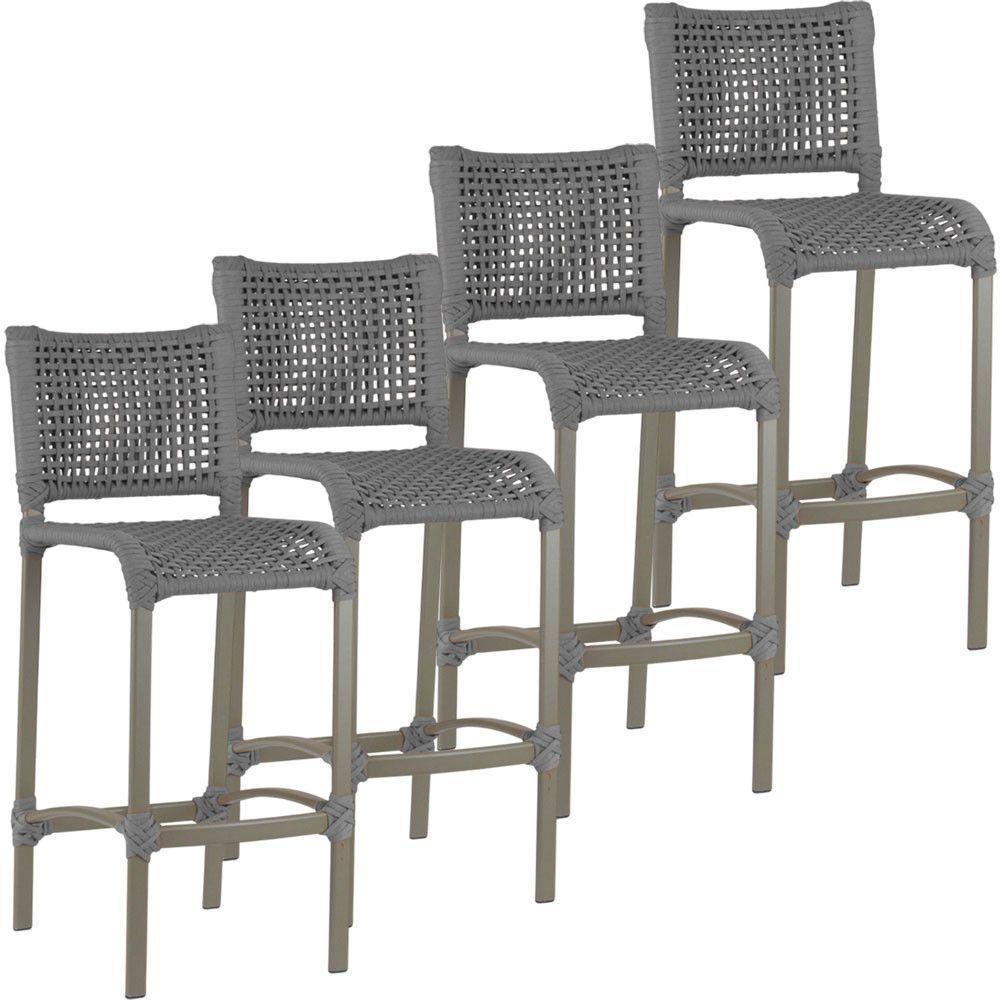 4 Banquetas Haiti Corda Náutica Alumínio Trama Original Cinza - 1