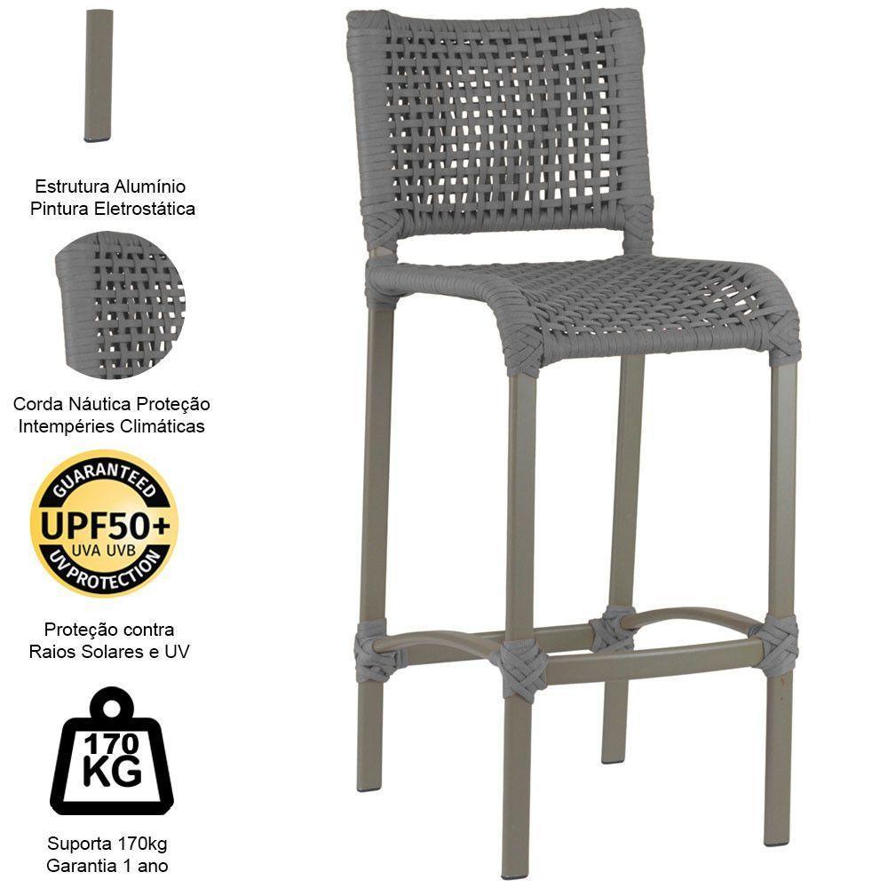 4 Banquetas Haiti Corda Náutica Alumínio Trama Original Cinza - 6