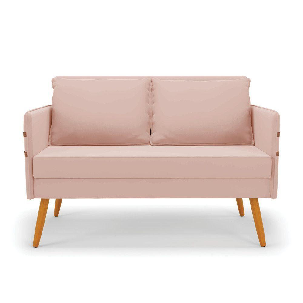 Namoradeira 02 Lugares Mari Veludo Rosê Pés Palito Castanho D03 - D'rossi - 5