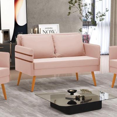 Namoradeira 02 Lugares Mari Veludo Rosê Pés Palito Castanho D03 - D'rossi