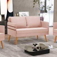 Namoradeira 02 Lugares Mari Veludo Rosê Pés Palito Castanho D03 - D'rossi - 1