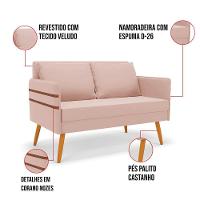 Namoradeira 02 Lugares Mari Veludo Rosê Pés Palito Castanho D03 - D'rossi - 3