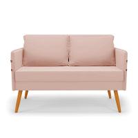 Namoradeira 02 Lugares Mari Veludo Rosê Pés Palito Castanho D03 - D'rossi - 5