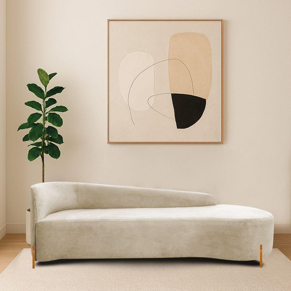 Divã Recamier Orgânico França 180cm Lado Dir Pés Madeira Bouclé Cor Bege - 1