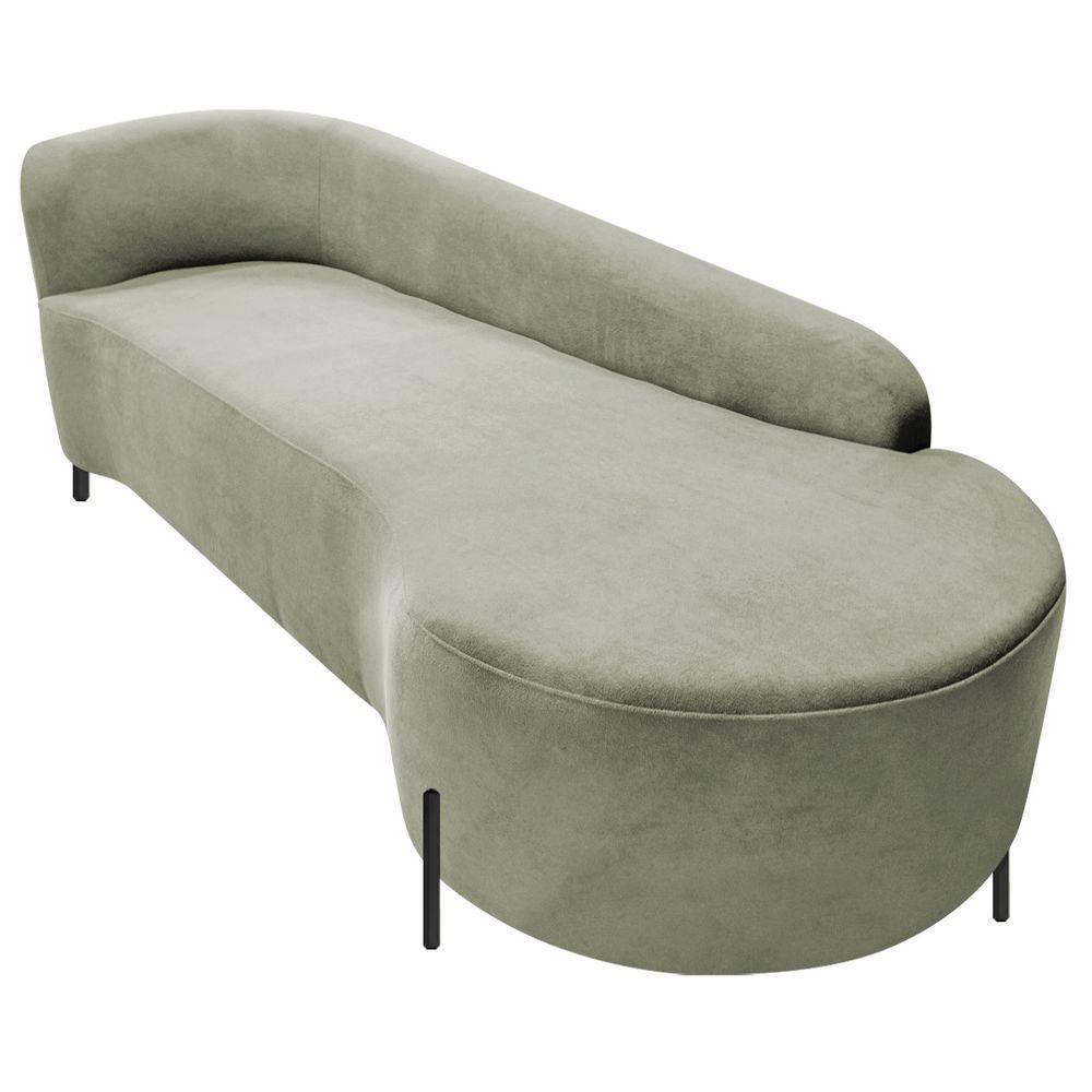 Divã Recamier Orgânico França 200cm Lado Dir Pés Metal Preto Bouclé Cor Verde Oliva - 6