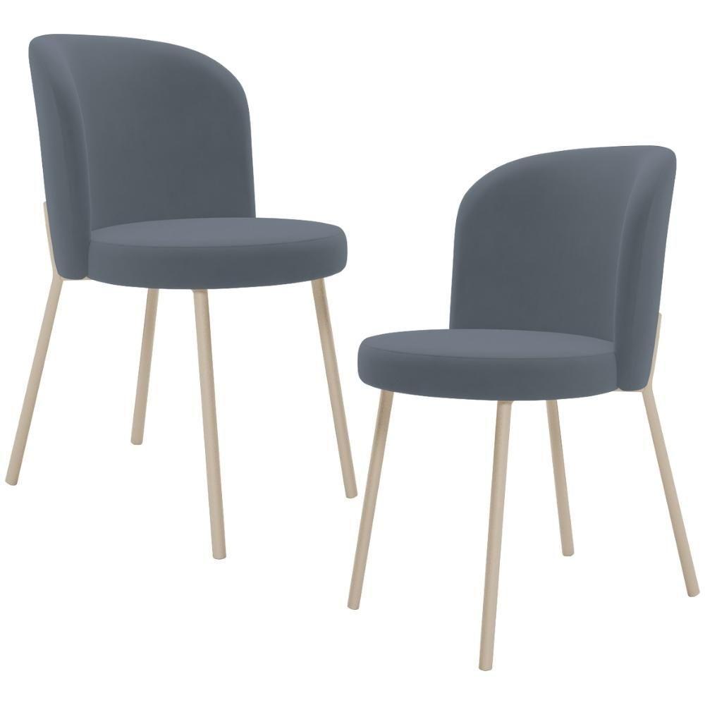 Kit 02 Cadeiras Para Sala De Jantar Cozinha Estofada Gavi Arena L02 Suede Cinza - Lyam Decor - 1