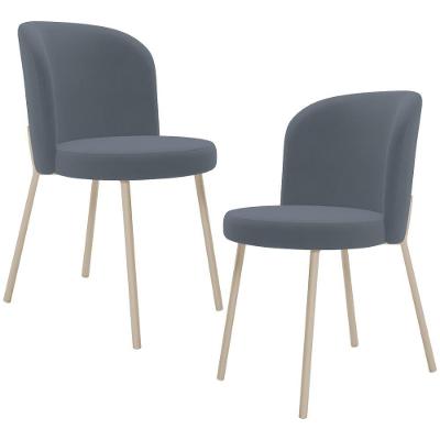 Kit 02 Cadeiras Para Sala De Jantar Cozinha Estofada Gavi Arena L02 Suede Cinza - Lyam Decor