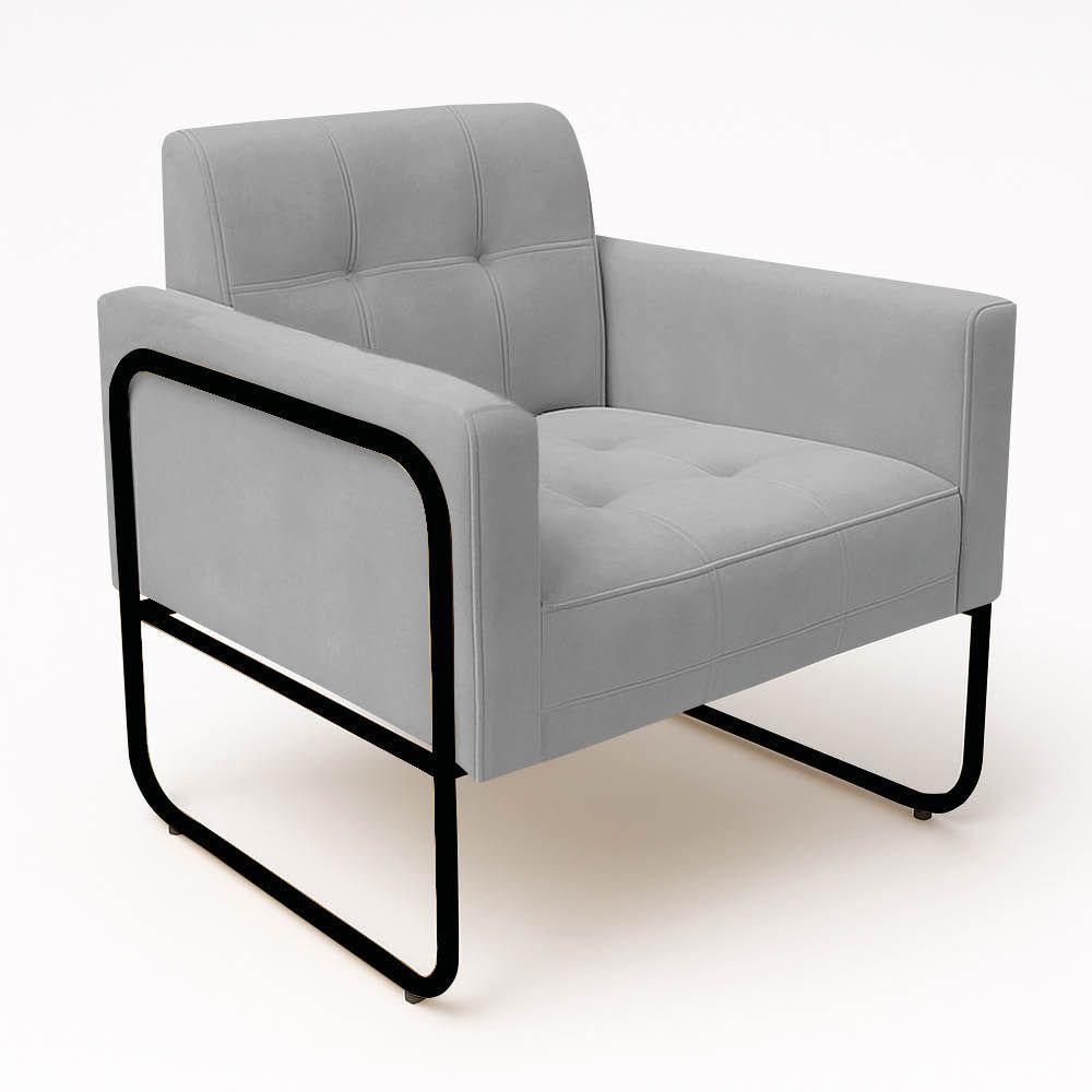 Poltrona Sala Industrial Alta Tubo Preto Elisa Suede D03 - D'rossi Cor Cinza - 5