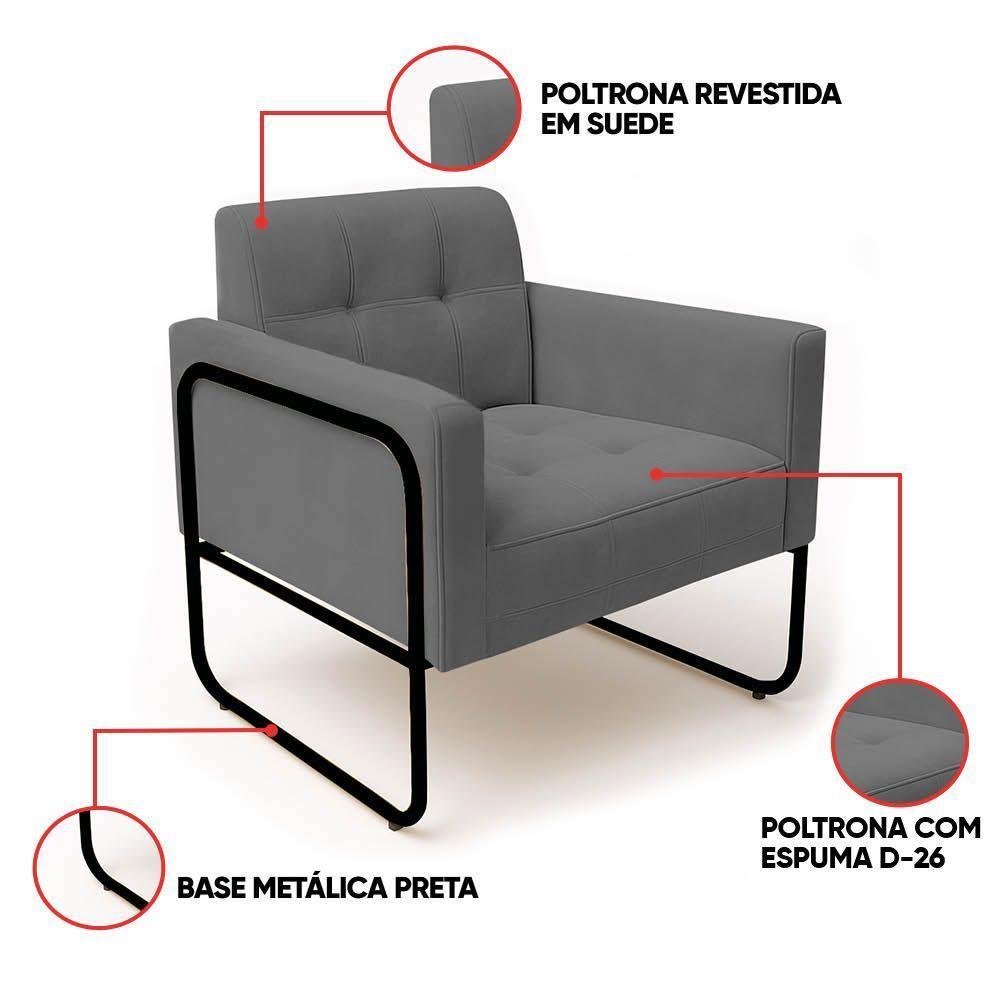 Poltrona Sala Industrial Alta Tubo Preto Elisa Suede D03 - D'rossi Cor Grafite - 3