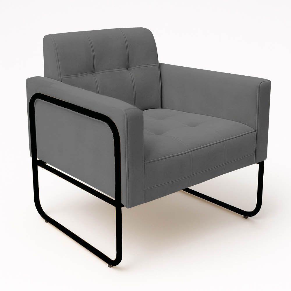 Poltrona Sala Industrial Alta Tubo Preto Elisa Suede D03 - D'rossi Cor Grafite - 5