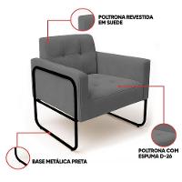 Poltrona Sala Industrial Alta Tubo Preto Elisa Suede D03 - D'rossi Cor Grafite - 3