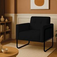 Poltrona Sala Industrial Alta Tubo Preto Elisa Sintético Preto D03 - D'rossi - 1