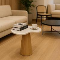 Mesa Lateral Cone Orgânica 51cm Mármore Espirito Santo E Madeira - 2