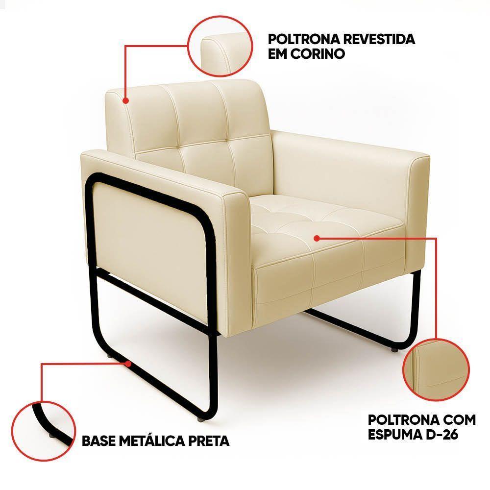 Poltrona Sala Industrial Alta Tubo Preto Elisa Sintético Bege D03 - D'rossi - 3