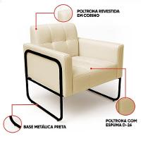 Poltrona Sala Industrial Alta Tubo Preto Elisa Sintético Bege D03 - D'rossi - 3