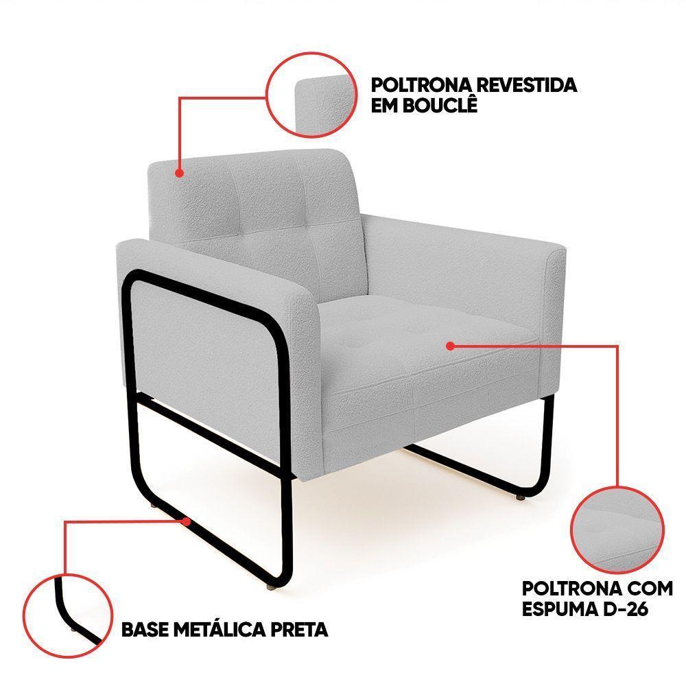Poltrona Sala Industrial Alta Tubo Preto Elisa Bouclê D03 - D'rossi Cor Cinza - 3