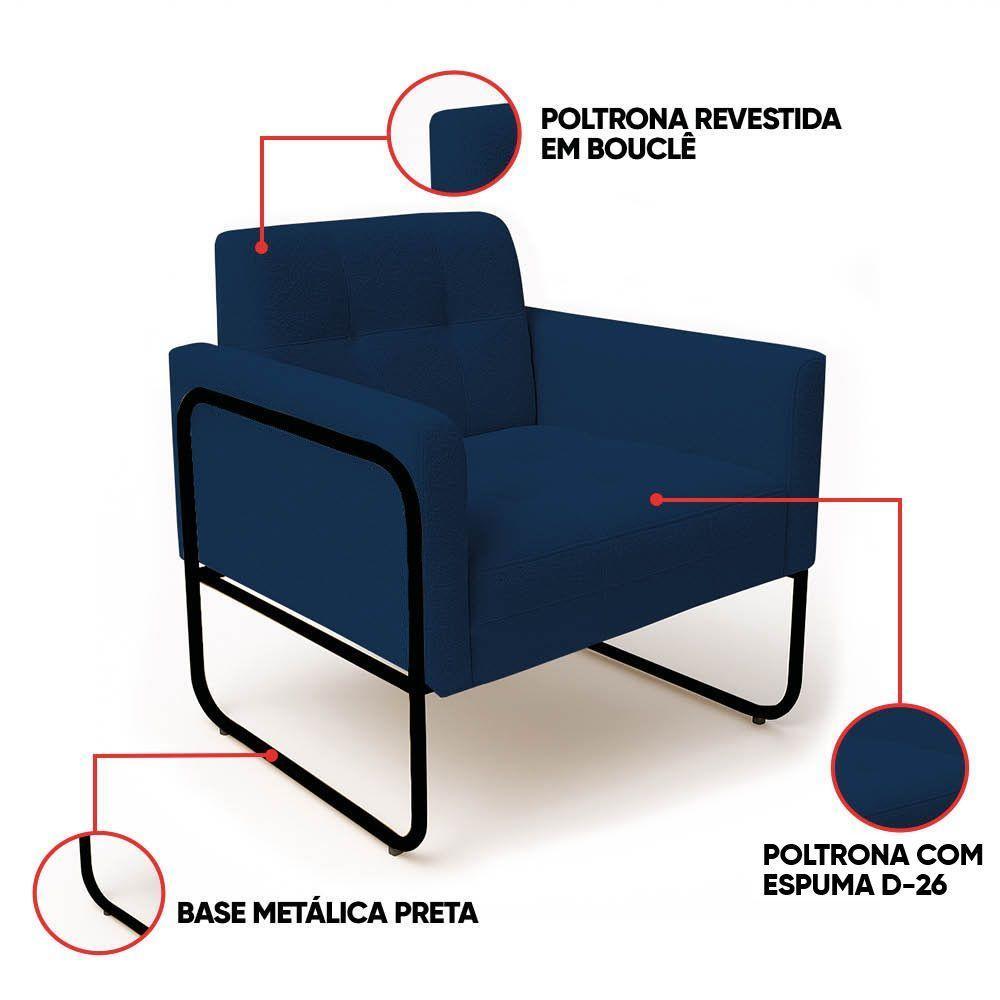 Poltrona Sala Industrial Alta Tubo Preto Elisa Bouclê D03 - D'rossi Cor Azul - 3