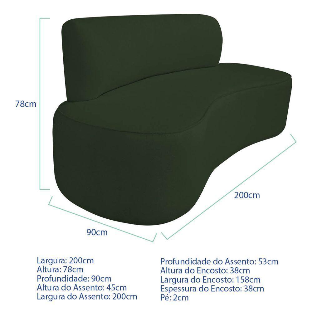 Kit Recamier Curvo Amsterdã 200cm E Poltrona Amore Luxo Linho Cor Verde - 3