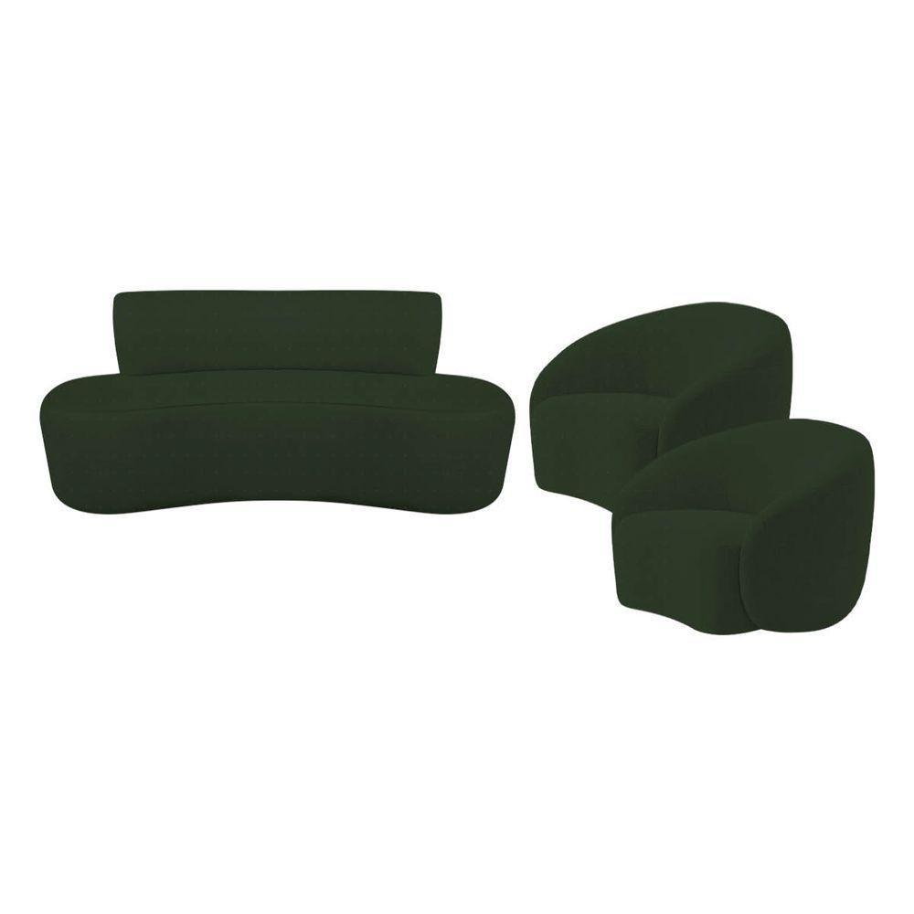 Kit Recamier Curvo Amsterdã 120cm E 2 Poltronas Amore Luxo Linho Cor Verde - 2