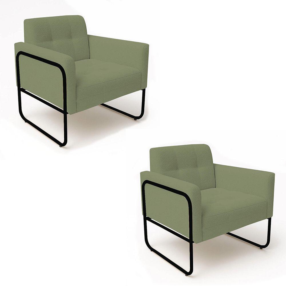 Poltrona Sala Industrial Alta Tubo Preto Kit 2 Elisa Bouclê Pistache D03 - D'rossi - 2