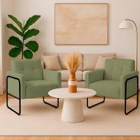 Poltrona Sala Industrial Alta Tubo Preto Kit 2 Elisa Bouclê Pistache D03 - D'rossi - 1