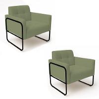 Poltrona Sala Industrial Alta Tubo Preto Kit 2 Elisa Bouclê Pistache D03 - D'rossi - 2