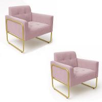 Poltrona Sala Industrial Alta Tubo Dourado Kit 2 Elisa Veludo D03 - D'rossi Cor Rose - 2