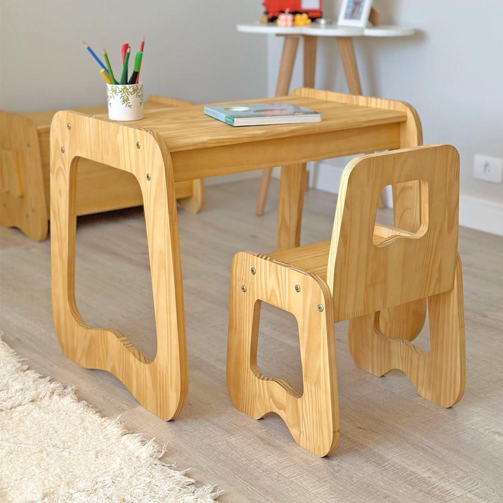 Mesa Com Cadeira Infantil Encanto Em Madeira Mel - 1