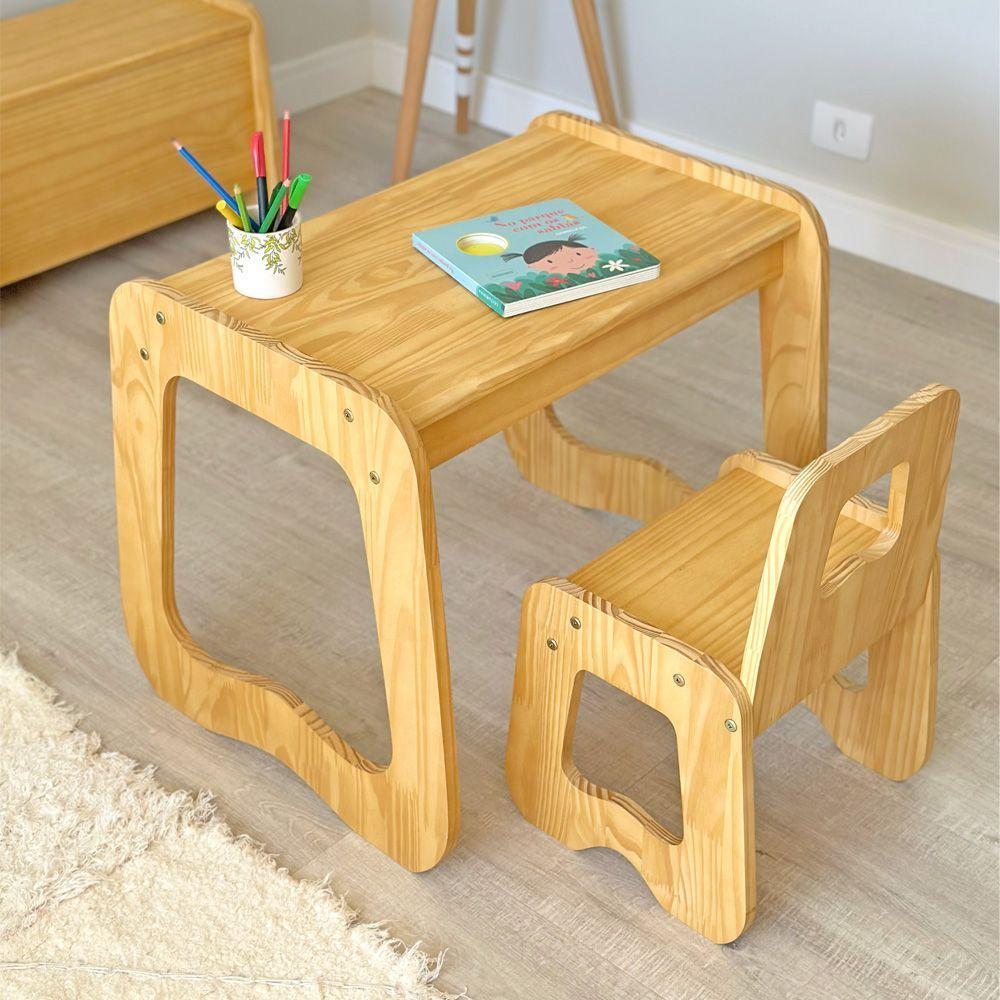 Mesa Com Cadeira Infantil Encanto Em Madeira Mel - 2