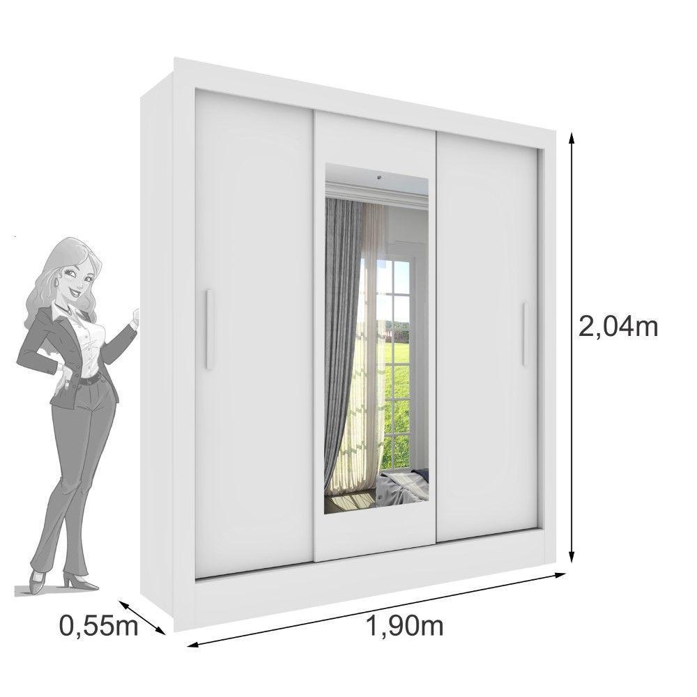 Roupeiro Valência Com Espelho 3 Portas De Correr Tcil Neve - 2