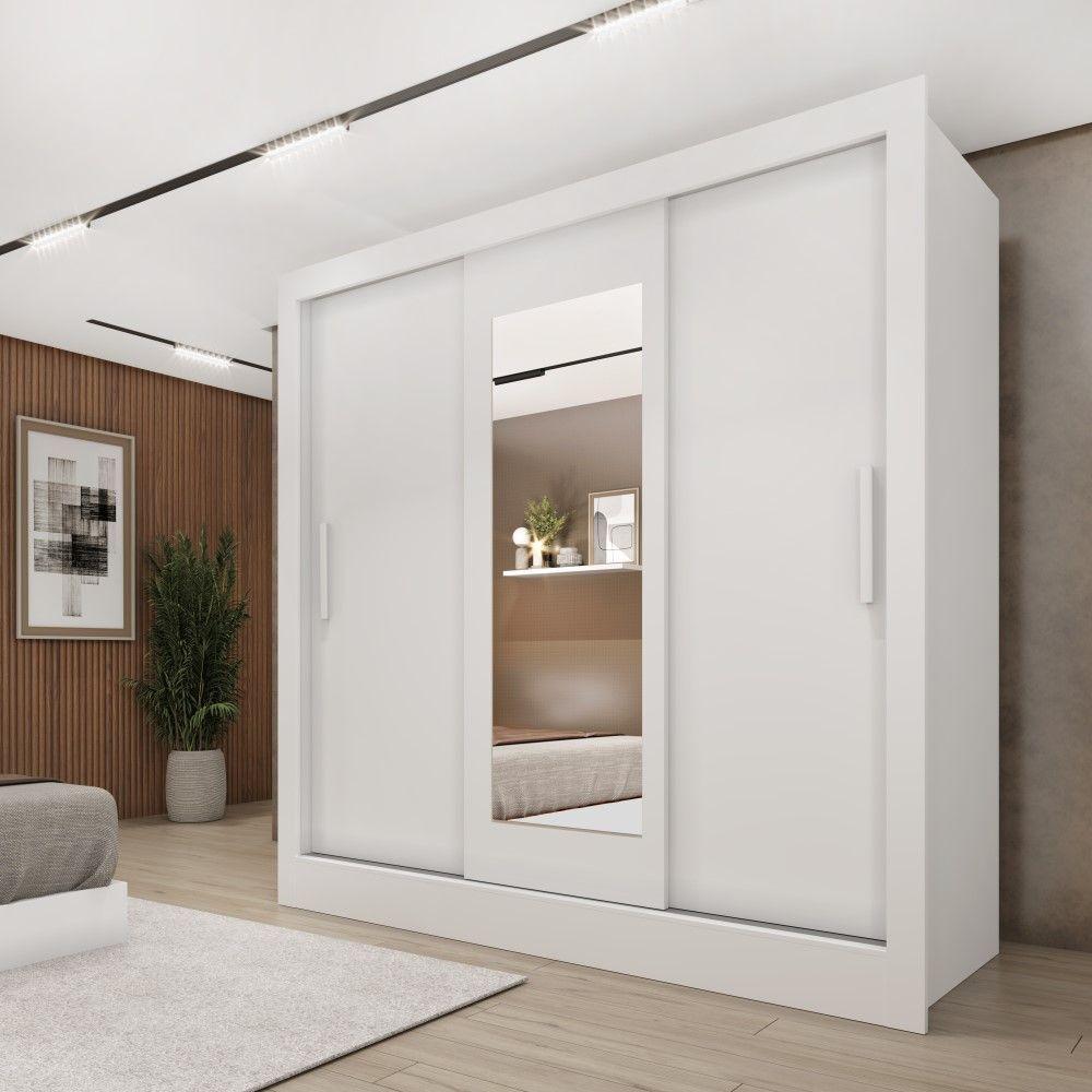 Roupeiro Valência Com Espelho 3 Portas De Correr Tcil Neve - 3