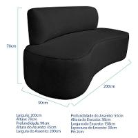 Kit Recamier Curvo Amsterdã 200cm E 2 Poltronas Amore Luxo Linho Cor Preto - 3