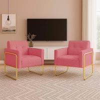 Poltrona Sala Industrial Alta Tubo Dourado Kit 2 Elisa Suede D03 - D'rossi Cor Rose - 1